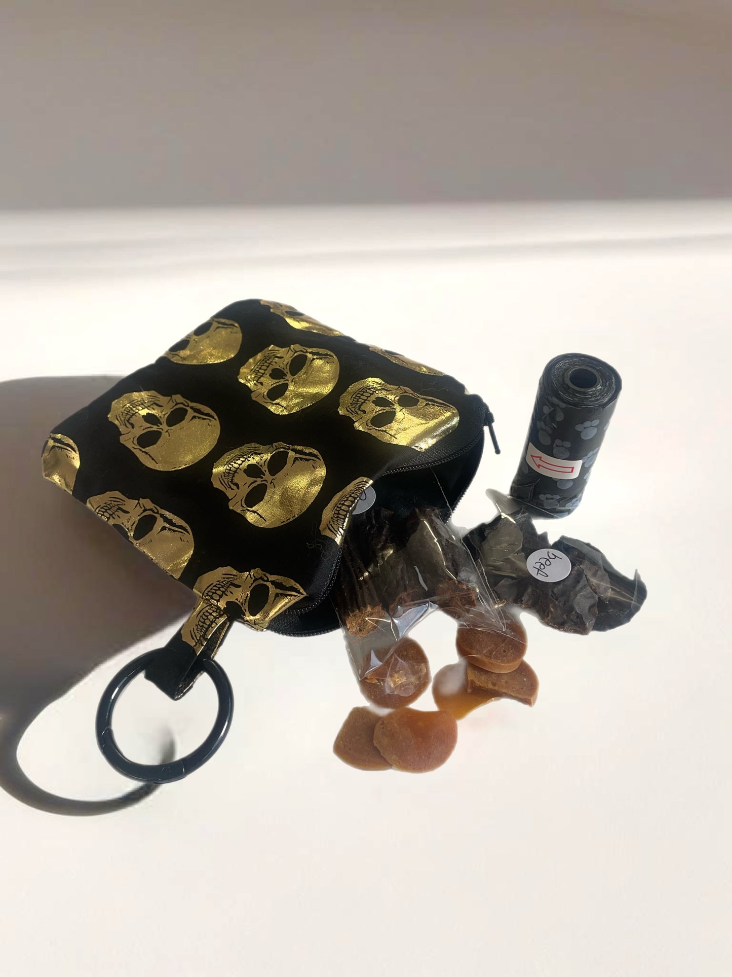 Black Martingale collar with metallic golden skulls 50mm width