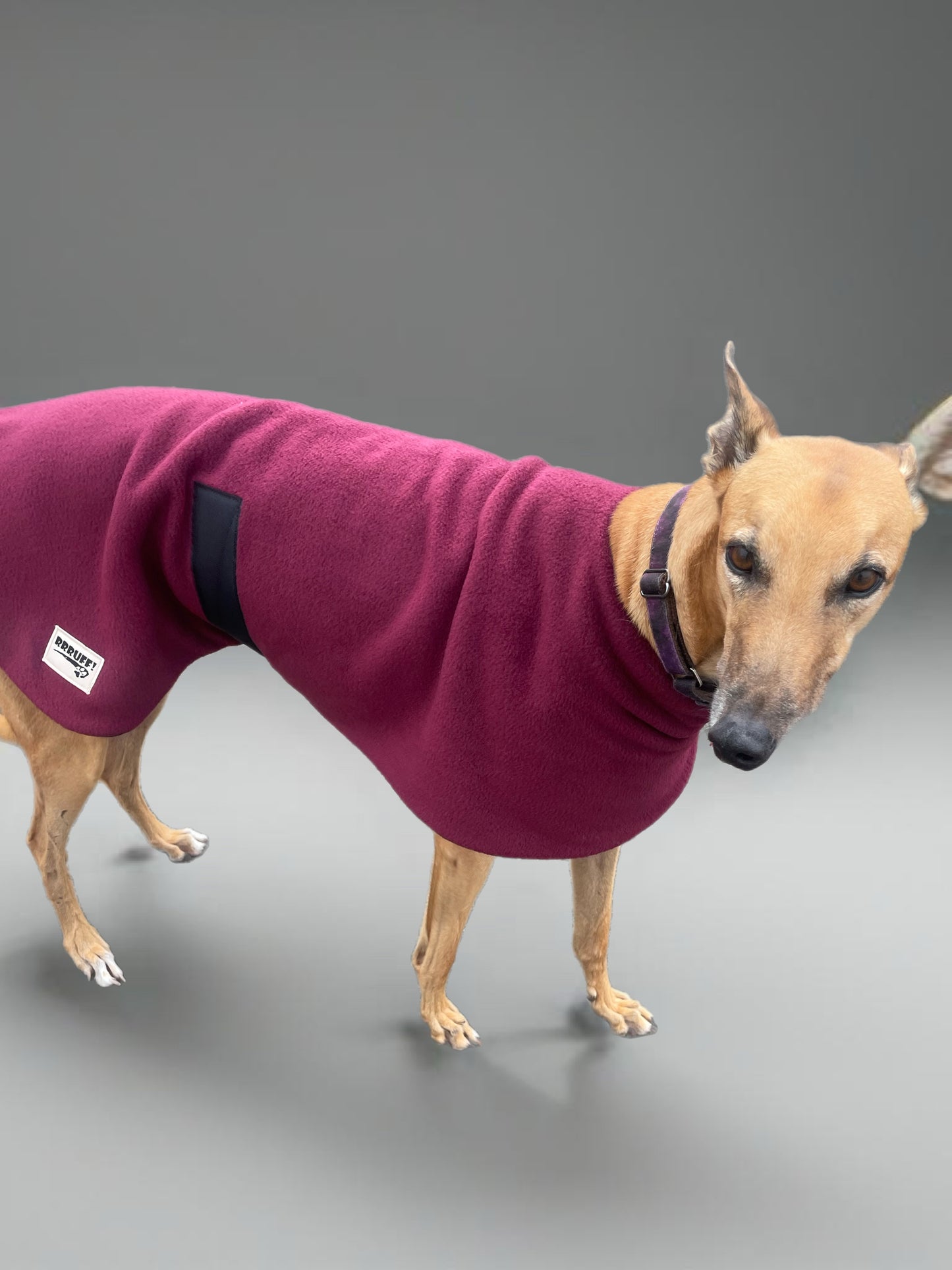 Simply black classic style Greyhound coat in thick double fleece washable