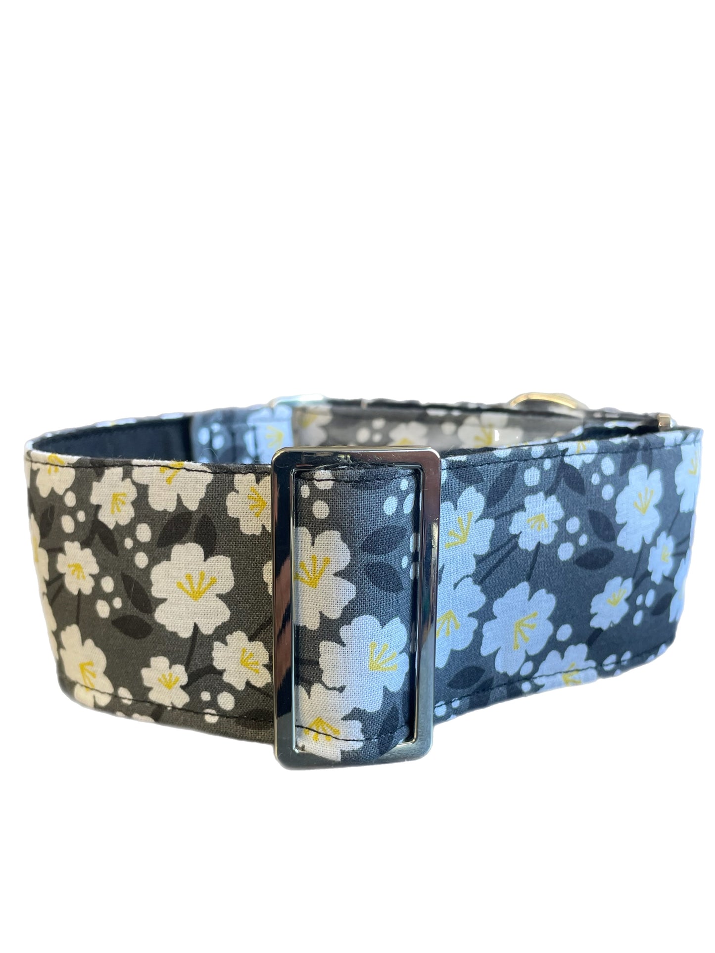 Grey floral Cotton covered greyhound Martingale collar 50mm width super soft