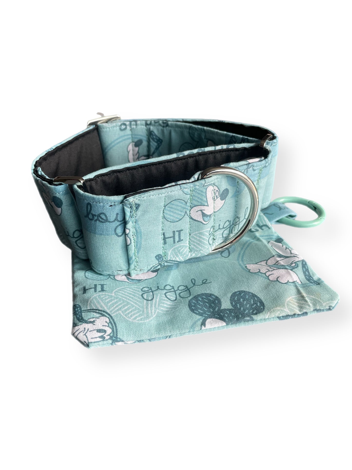 Mickey Mouse & Pluto on a soft sage, wide greyhound and whippet Martingale collar cotton super soft