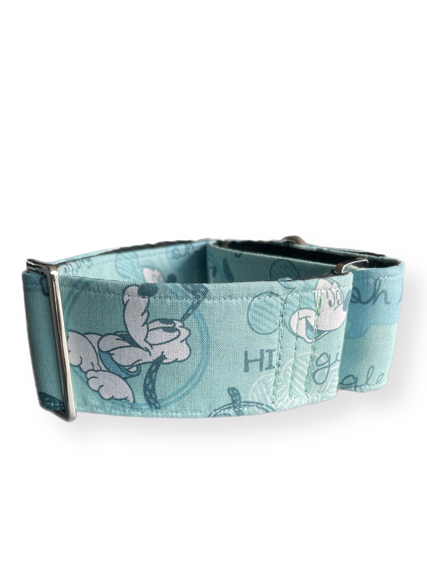 Mickey Mouse & Pluto on a soft sage, wide greyhound and whippet Martingale collar cotton super soft