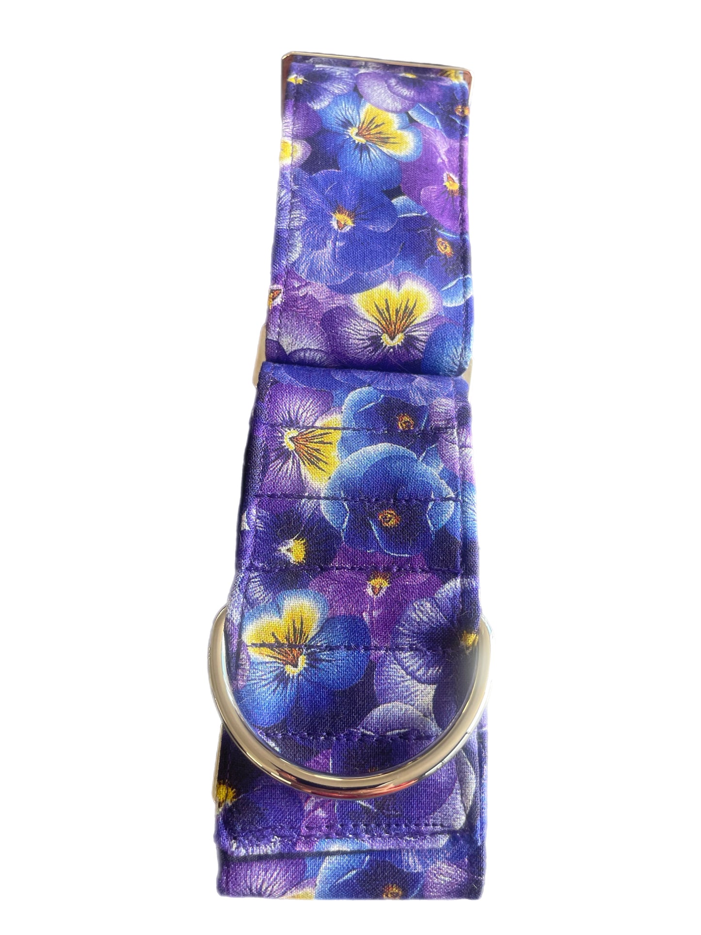 Beautiful pansies on rich purple greyhound Martingale collar cotton covered 50mm width