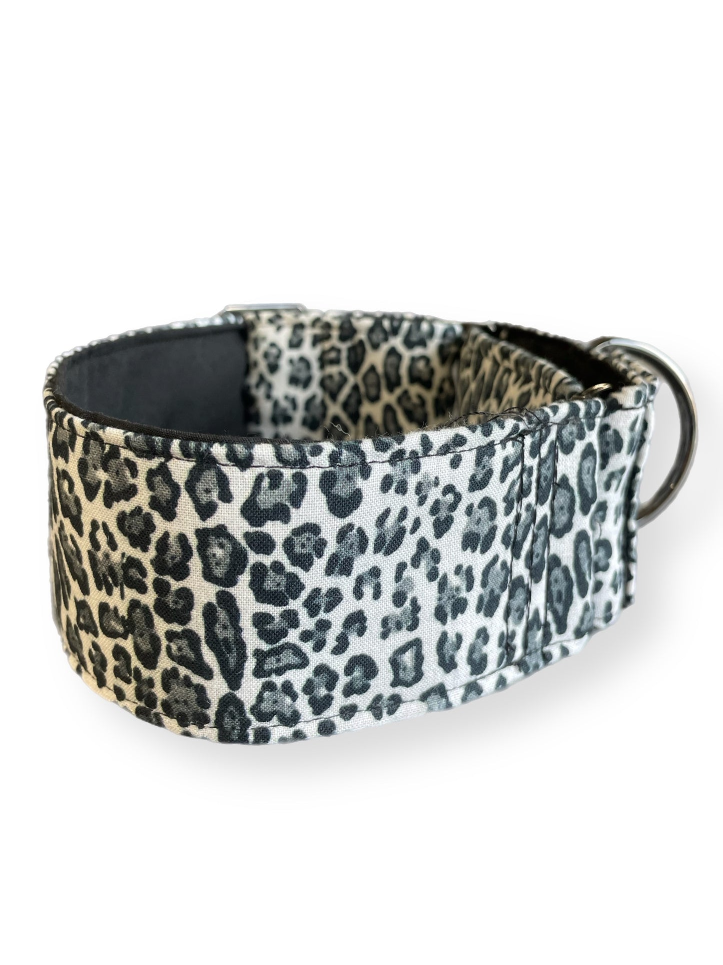 Snow leopard b&w greyhound whippet wide Martingale collar cotton covered super soft