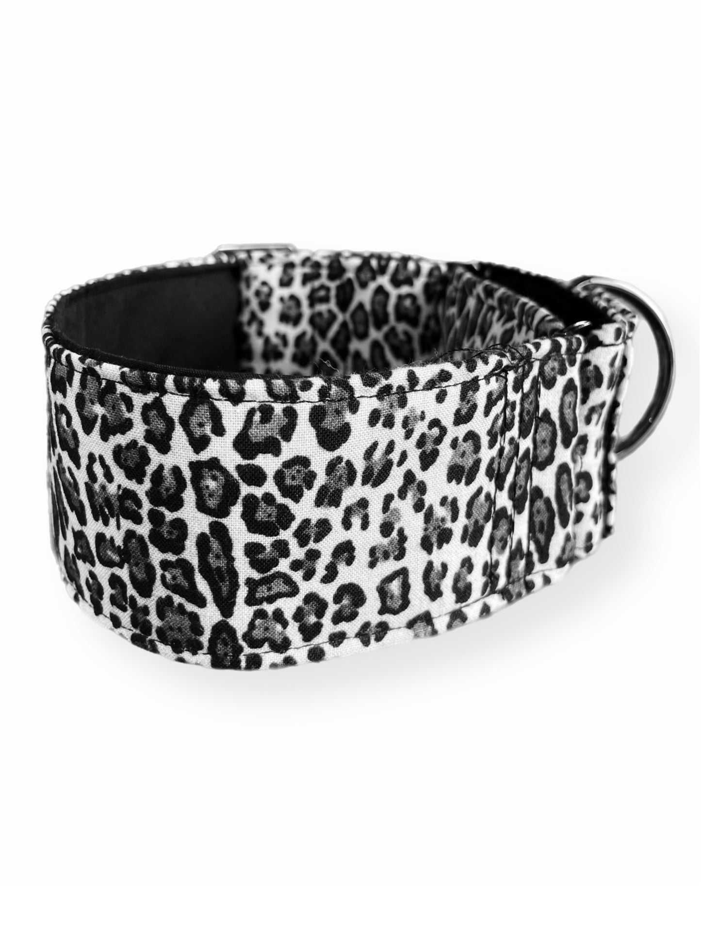 Snow leopard b&w greyhound whippet wide Martingale collar cotton covered super soft
