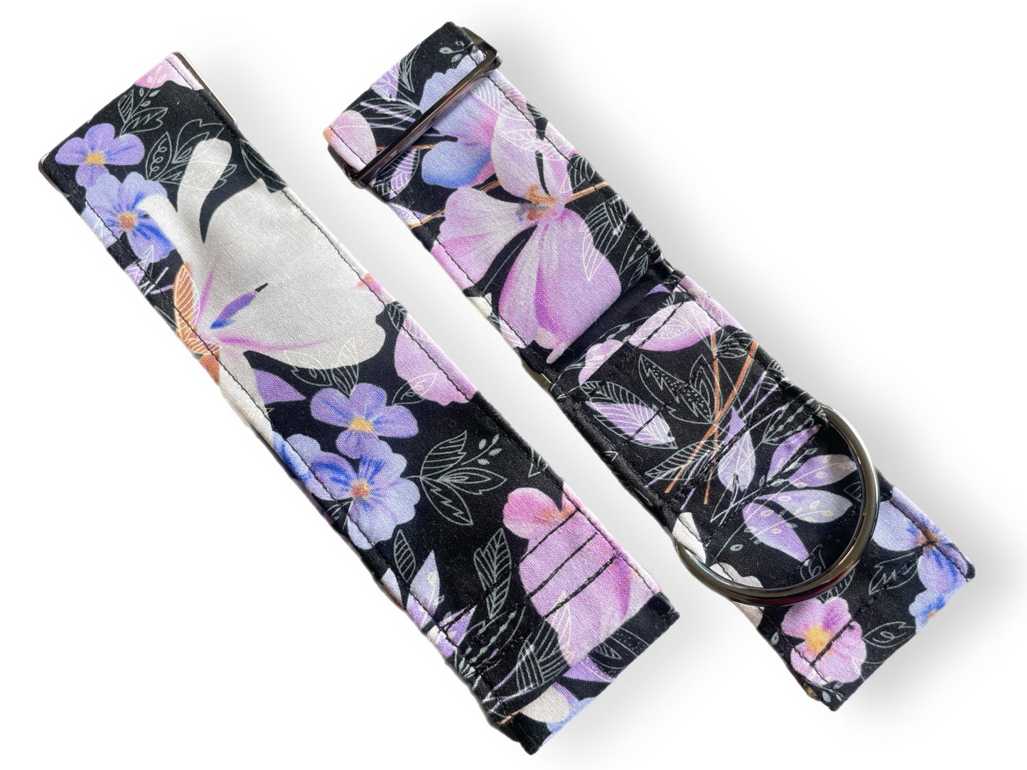 Soft mauve & pink floral on black Martingale collar greyhound 5cms super soft cotton fabric