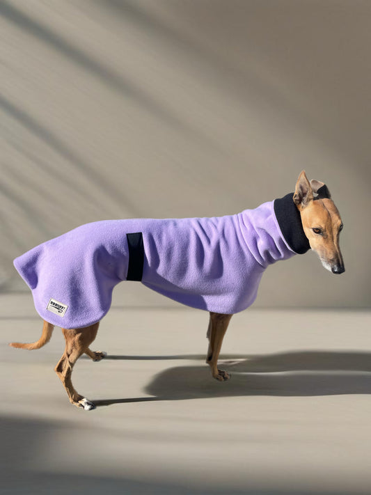 Lush lilac Greyhound Deluxe coat rug thick polar fleece washable extra wide neck hoodie