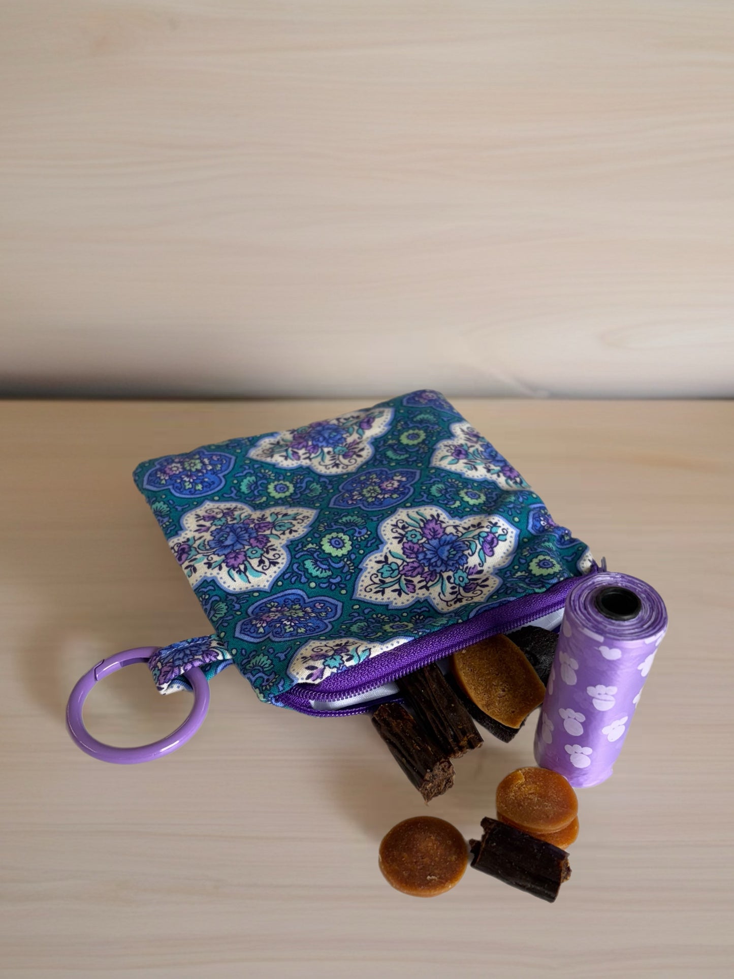 Bohemian blue paisley martingale collar greyhound 5cms cotton fabric covered webbing, collar and bag bundle