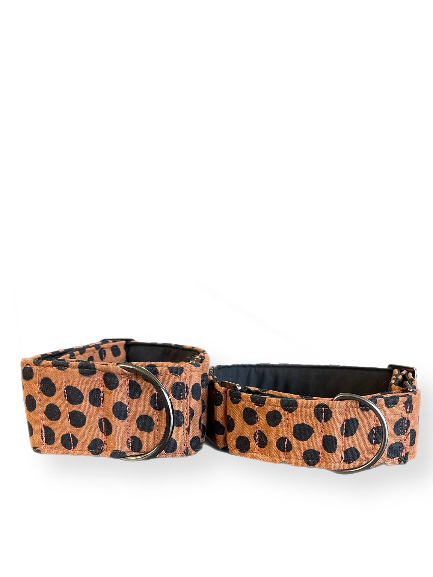 Terracotta with spots greyhound Martingale collar cotton covered wide