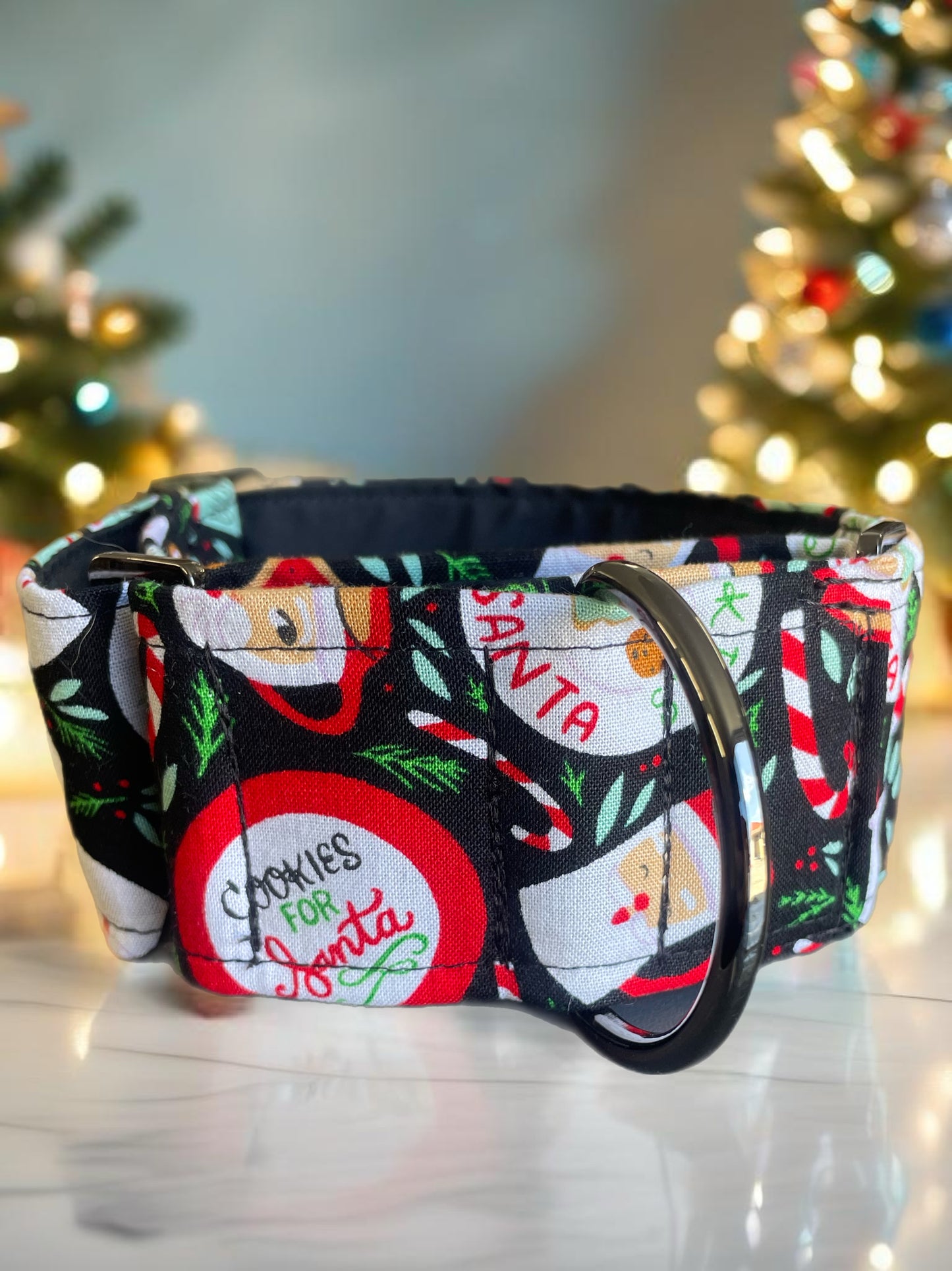 Christmas Santa & cookies Cotton covered greyhound Martingale collar comfortable super soft