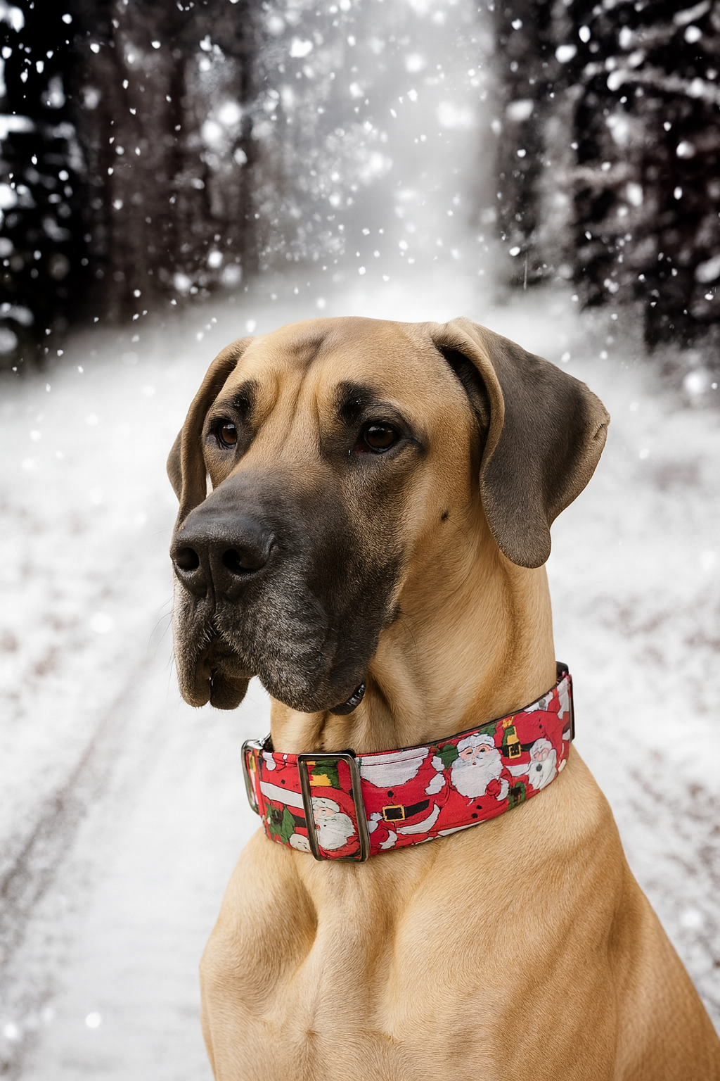 Christmas with Santa Greyhound Martingale collar cotton covered 50mm width. On sale
