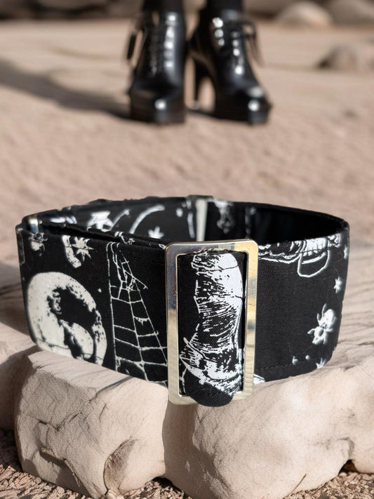Enchanted gothic b & w greyhound Martingale collar cotton covered wide super soft Halloween worthy