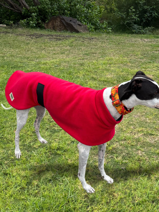 Rich red thick and snuggly fleece sports