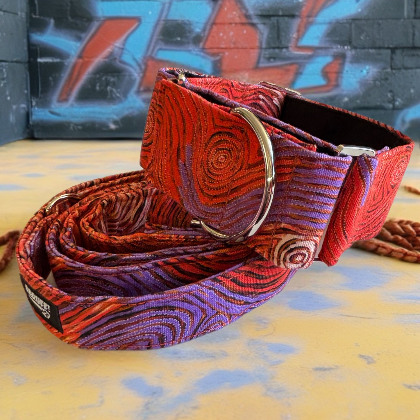 Indigenous art Greyhound Martingale collar cotton covered 50mm width super soft