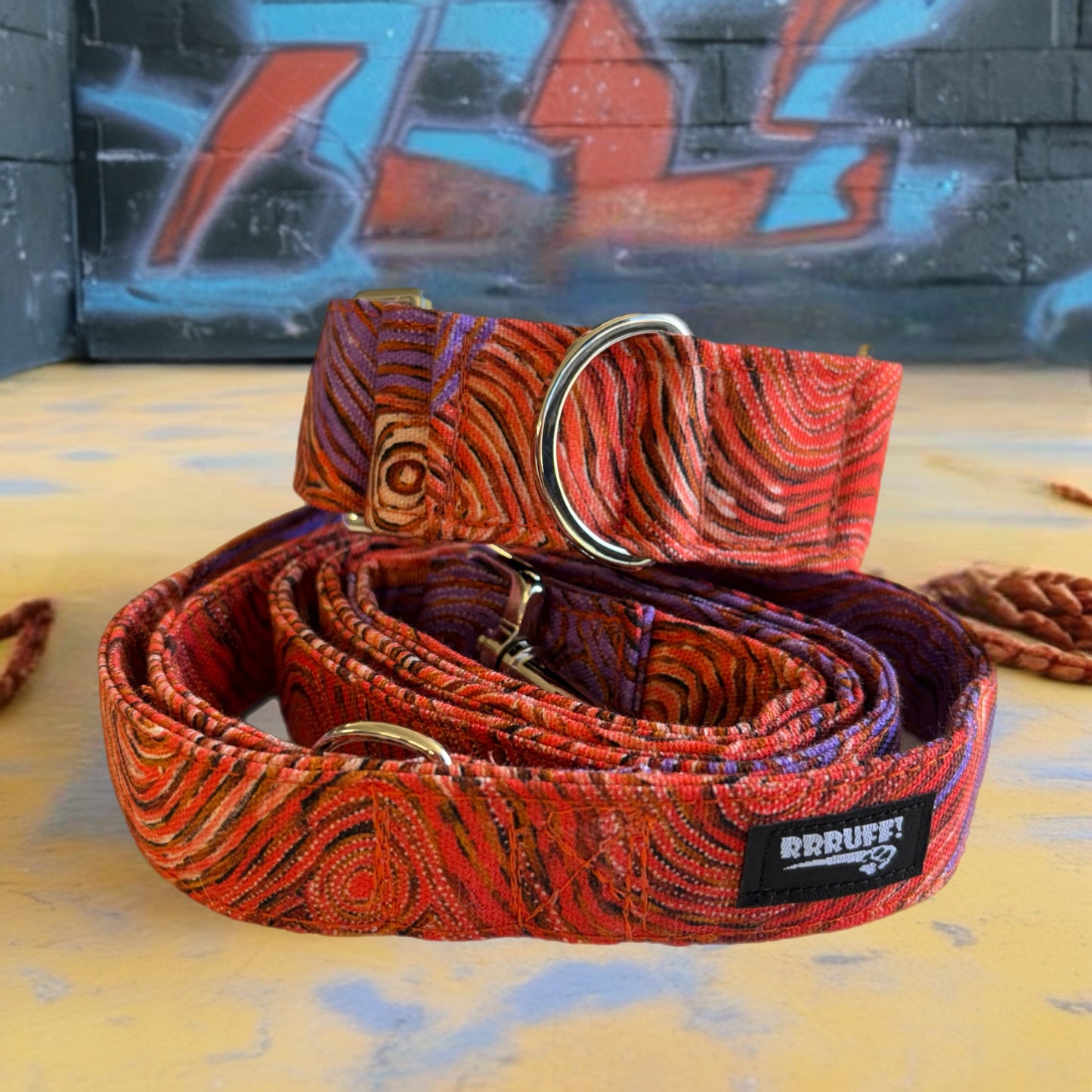 Indigenous art Greyhound Martingale collar cotton covered 50mm width super soft