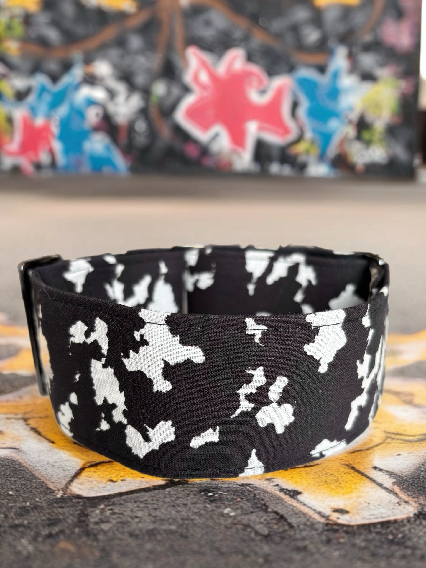 Cammo in & white Greyhound Martingale collar cotton covered 50mm width soft