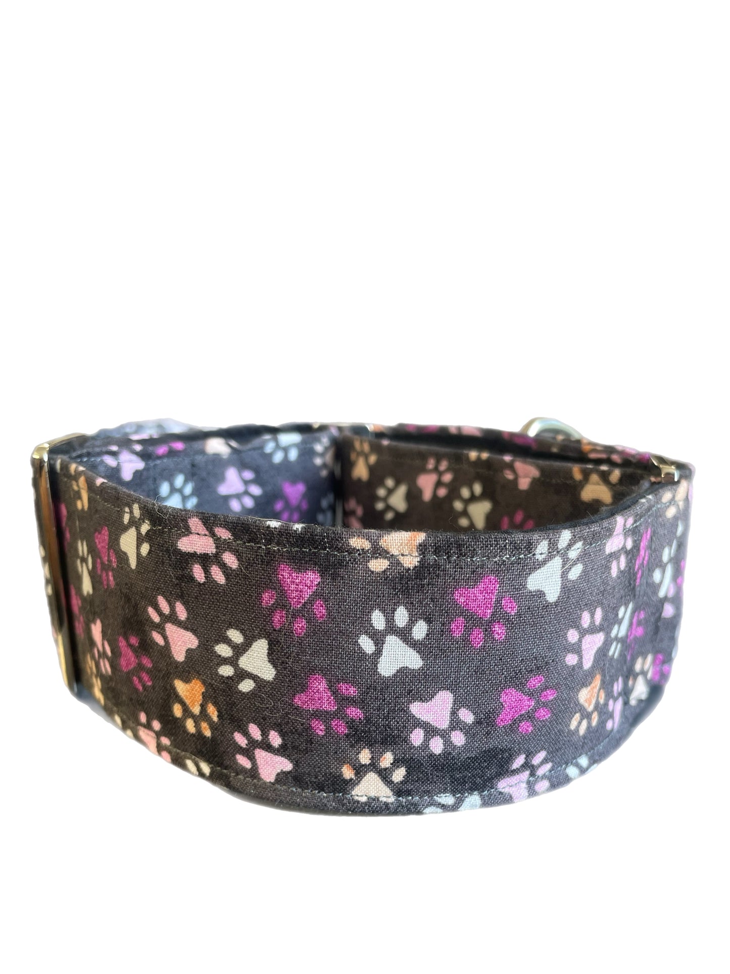 Smoky Grey & mauve with paws martingale collar greyhound in cotton super soft