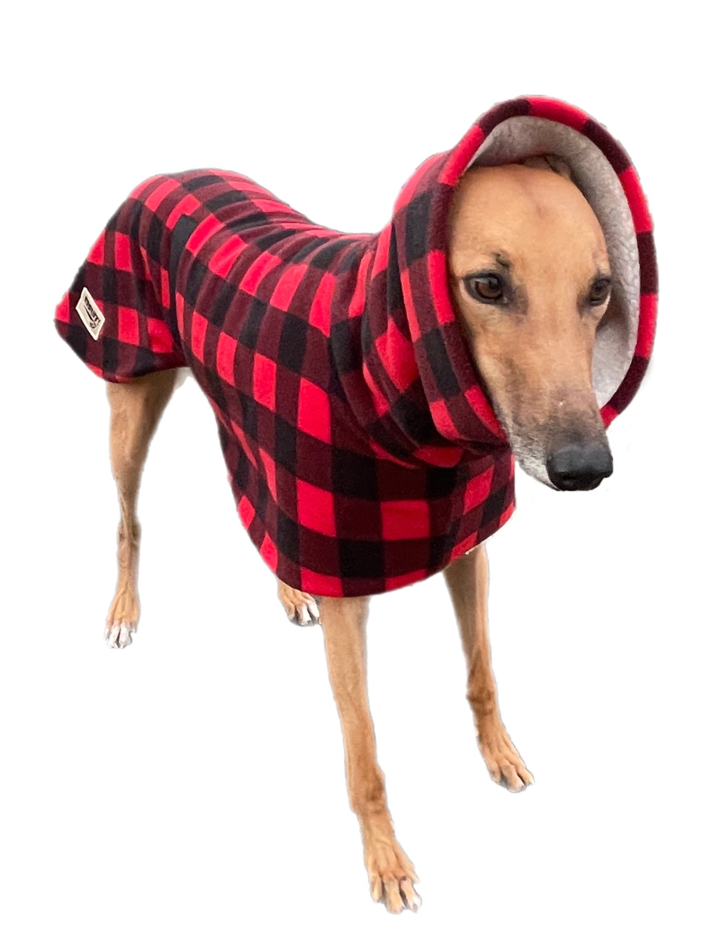 The red Lumberjack Greyhound coat in deluxe style rug red black tartan check polar fleece washable extra wide neck