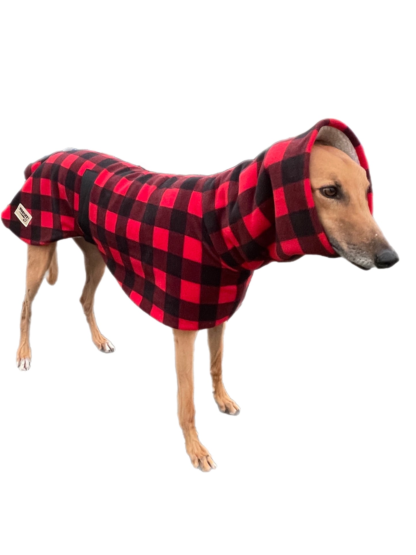 The red Lumberjack Greyhound coat in deluxe style rug red black tartan check polar fleece washable extra wide neck