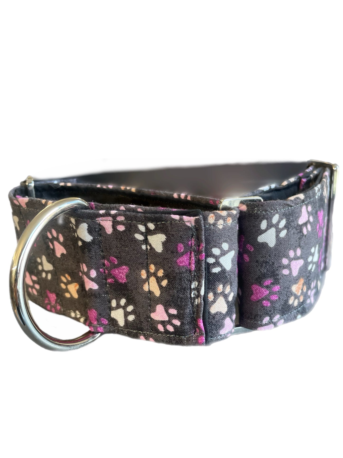 Smoky Grey & mauve with paws martingale collar greyhound in cotton super soft