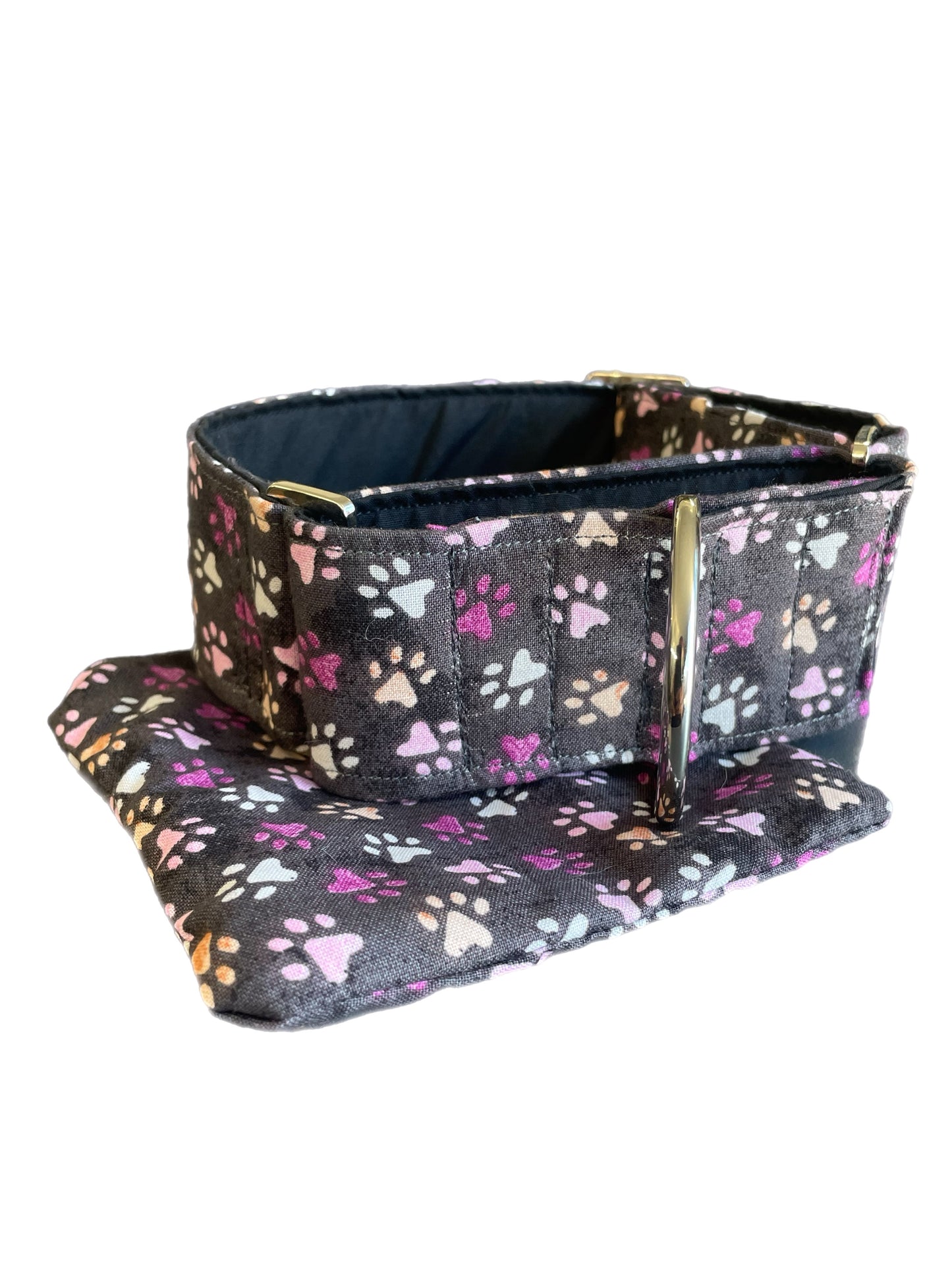 Smoky Grey & mauve with paws martingale collar greyhound in cotton super soft
