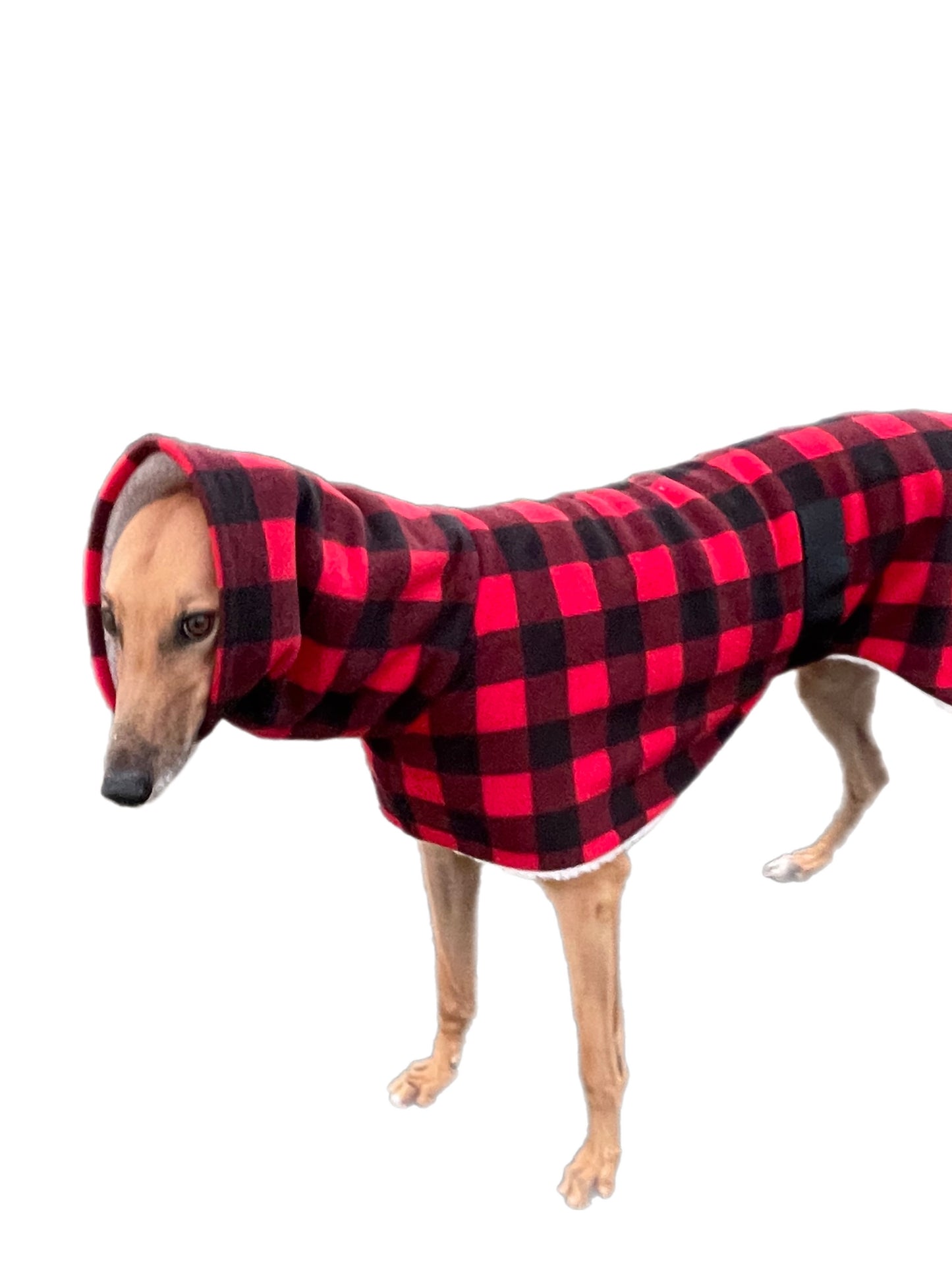 The red Lumberjack Greyhound coat in deluxe style rug red black tartan check polar fleece washable extra wide neck