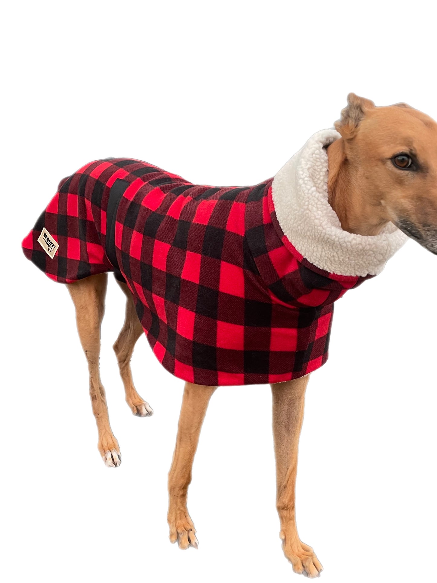 The red Lumberjack Greyhound coat in deluxe style rug red black tartan check polar fleece washable extra wide neck