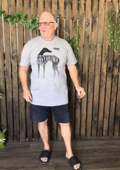 Men’s white cotton tee shirt with greyhound print t shirt