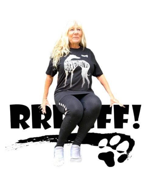 Ladies black t shirt greyhound print