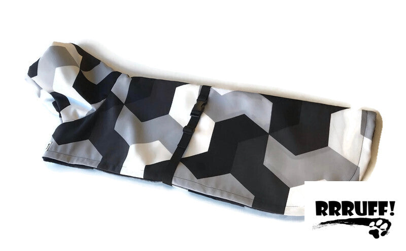 Clearance! Greyhound coat with huge collar, monochrome black, grey & white, lightweight, windbeater, washable