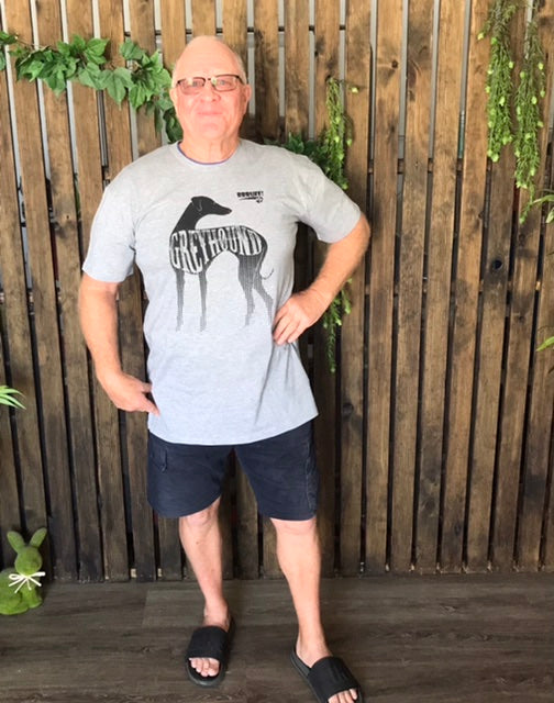 Men’s white cotton tee shirt with greyhound print t shirt