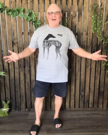 Men’s white cotton tee shirt with greyhound print t shirt