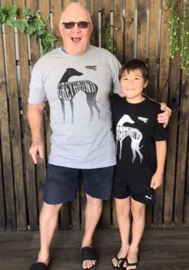 Men’s white cotton tee shirt with greyhound print t shirt