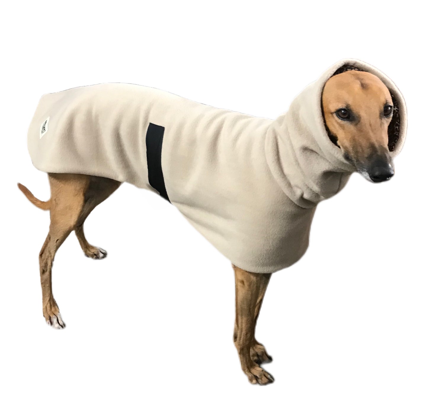 Simply beige Greyhound Deluxe coat rug thick polar fleece washable extra wide neck hoodie