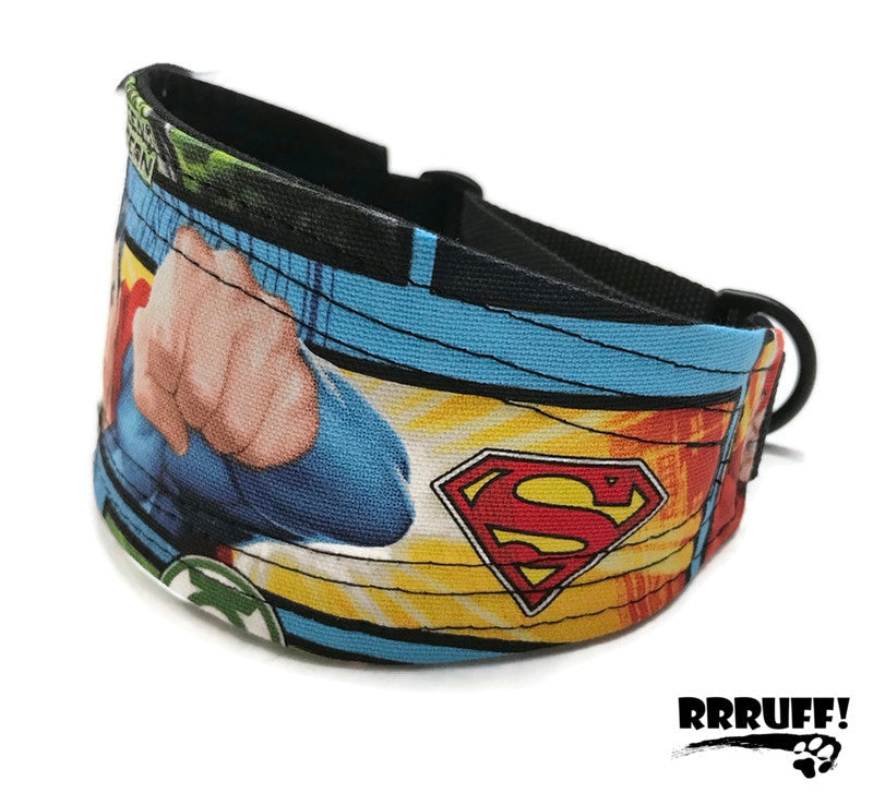 Martingale collar greyhound collar Superman design cotton fabric