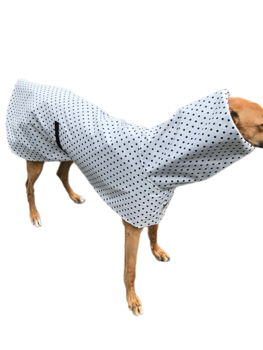 B & W dotty prints Greyhound coat deluxe style, summer rainwear, washable