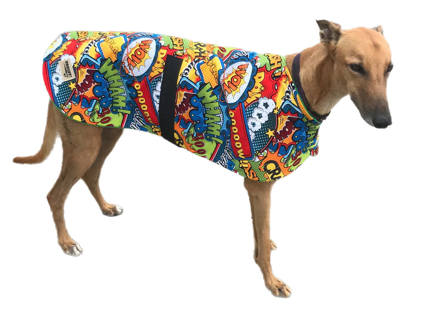 Summer/Spring range classic style Greyhound ‘kapow‘ design in cotton & fleece washable