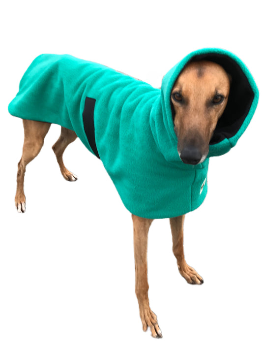 Emerald green Greyhound Deluxe coat rug thick polar fleece washable extra wide neck hoodie
