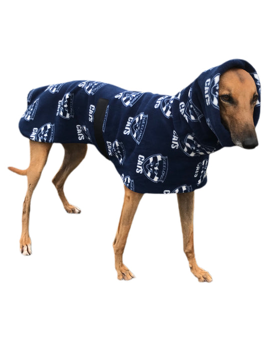 AFL Geelong inspired greyhound coat deluxe style double polar fleece washable