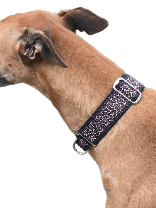 Staggered Martingale collar greyhound leopard print