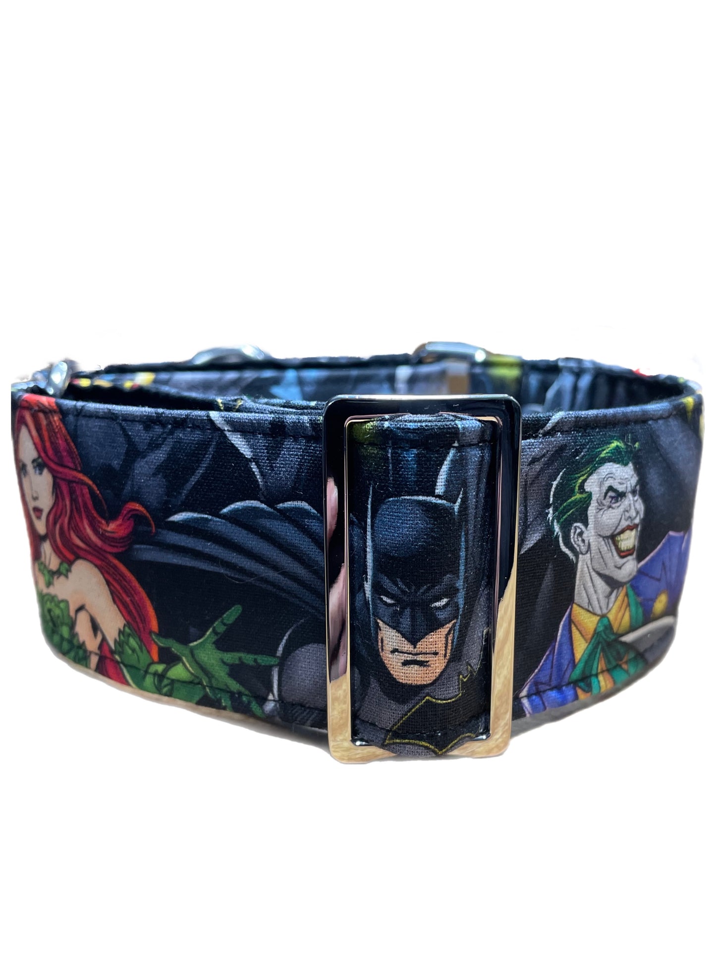 Cotton covered greyhound Martingale collar Batman, Robin, The Joker and Poison Ivy 50mm width