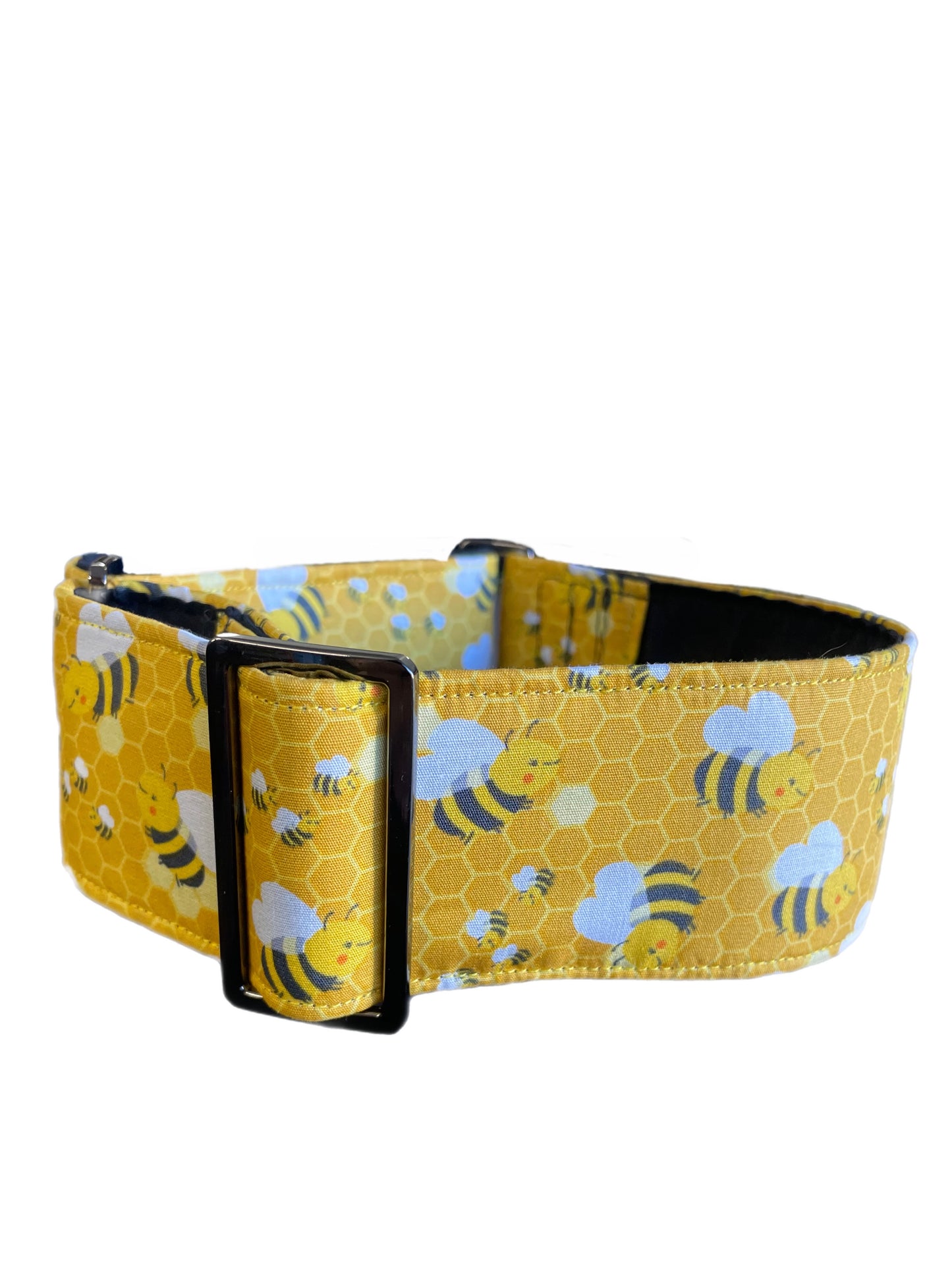Bee happy yellow greyhound Martingale collar cotton covered 50mm width super soft
