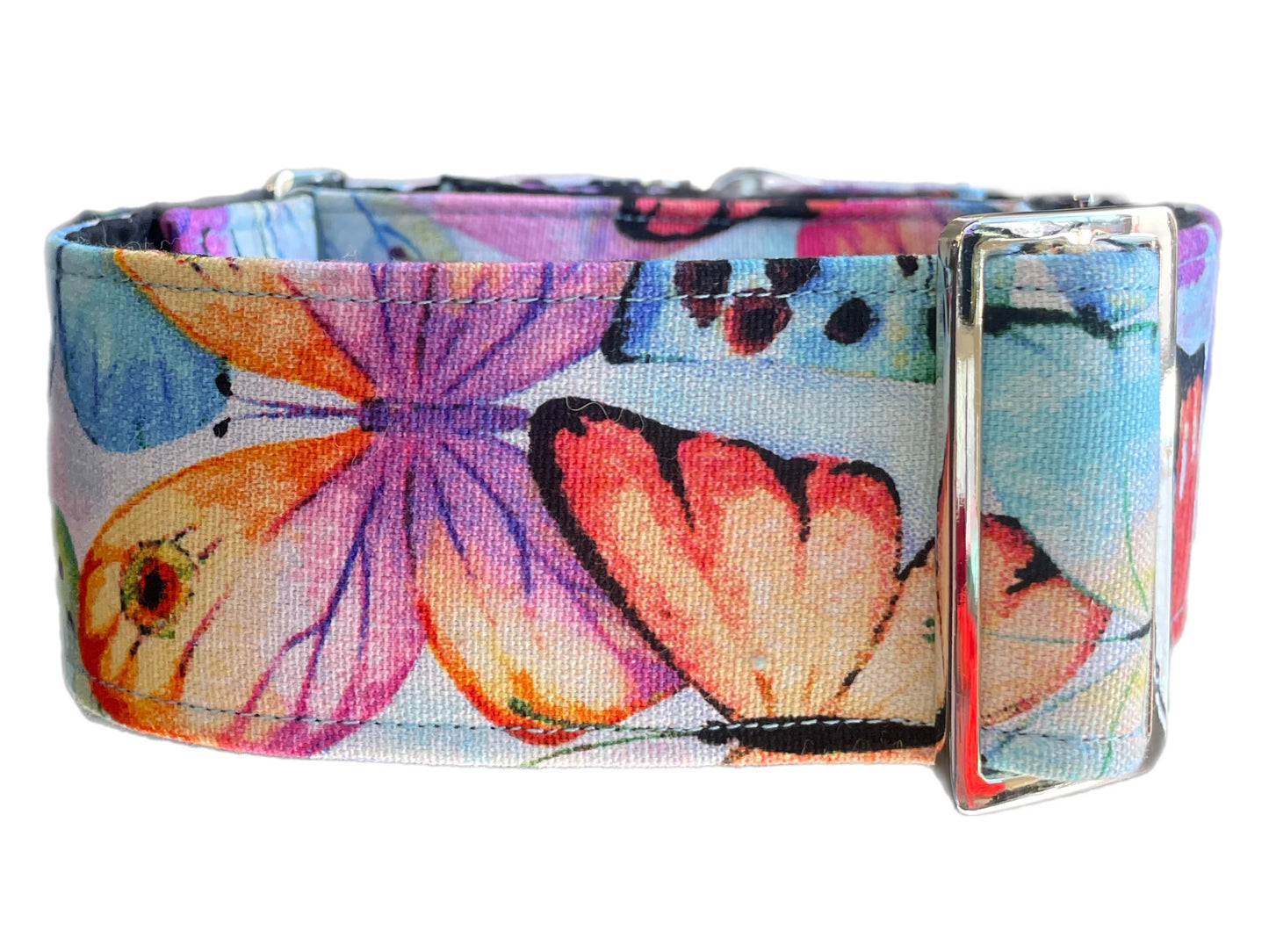 Big butterflies design in pastel colors greyhound Martingale collar cotton covered 50mm width