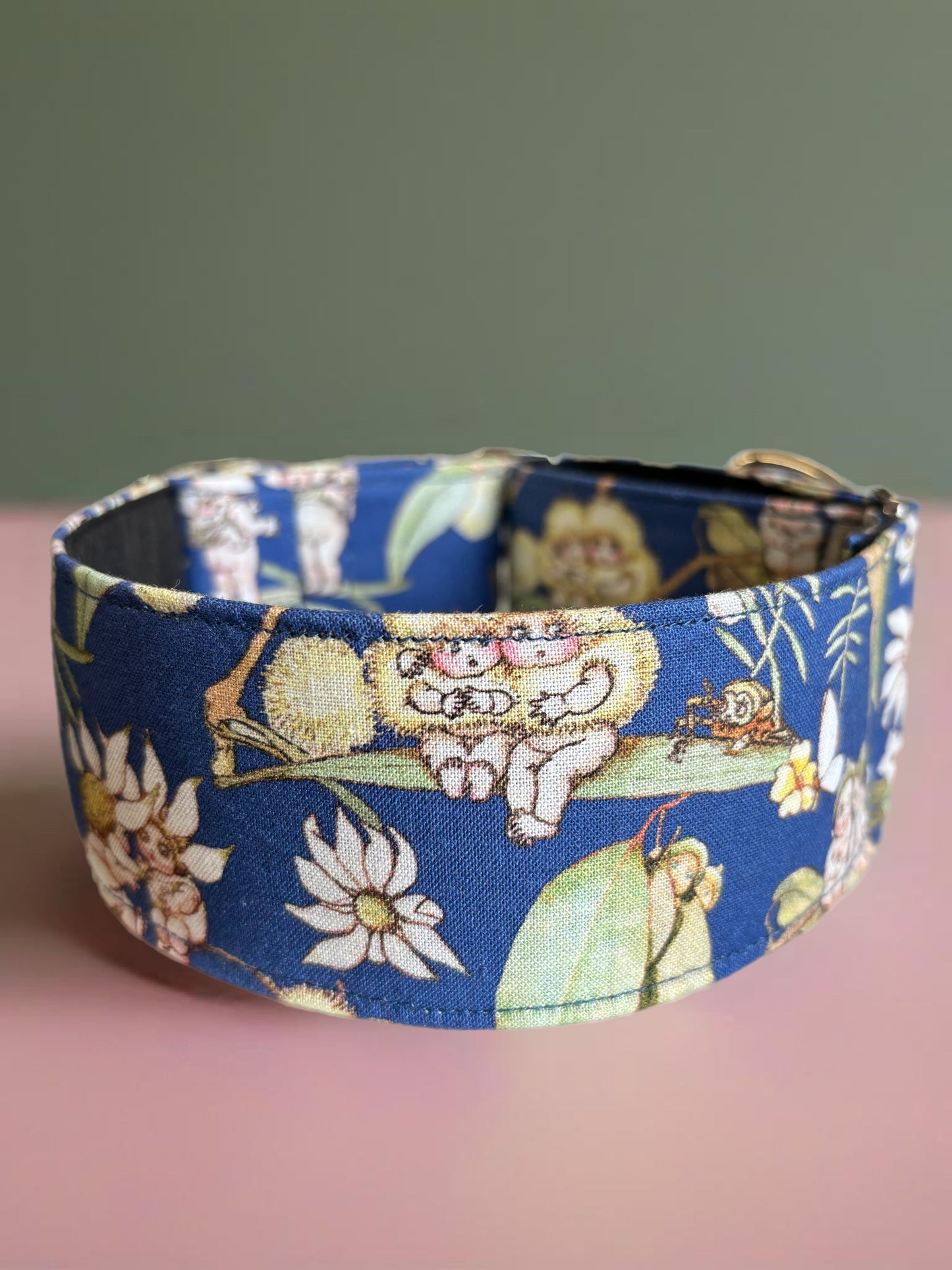 Bush babies May Gibbs designer gumnut Australiana Cotton covered greyhound Martingale collar 50mm width super soft