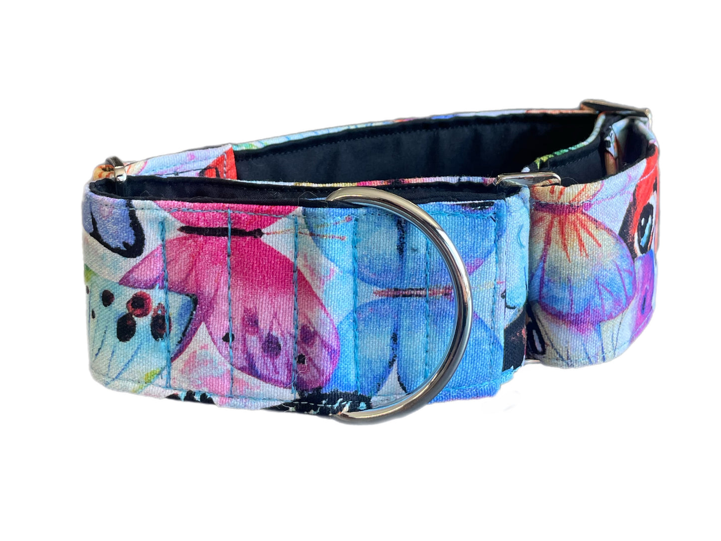 Big butterflies design in pastel colors greyhound Martingale collar cotton covered 50mm width