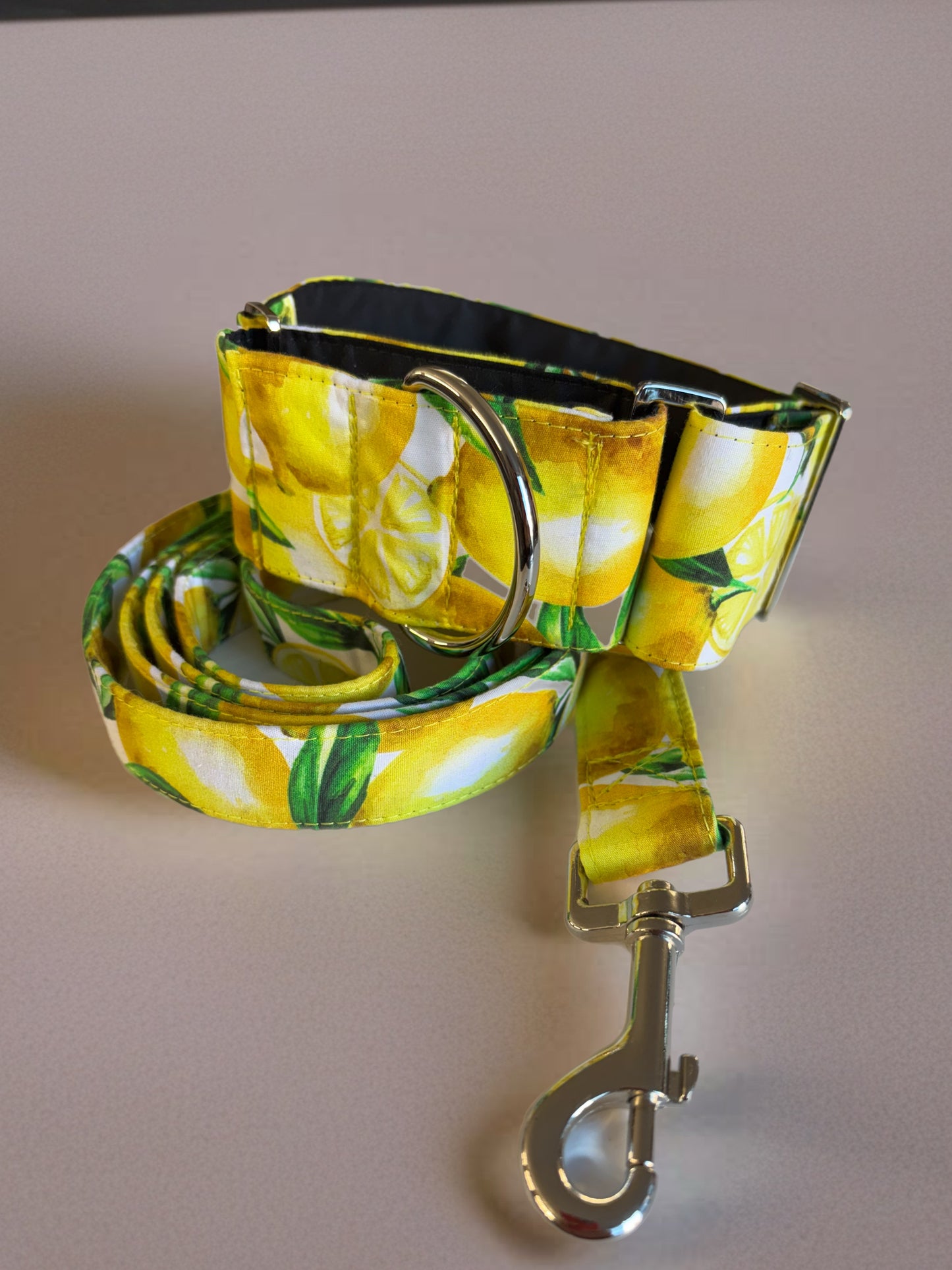 Squeezy pleasy Lemon print Greyhound Martingale collar cotton soft