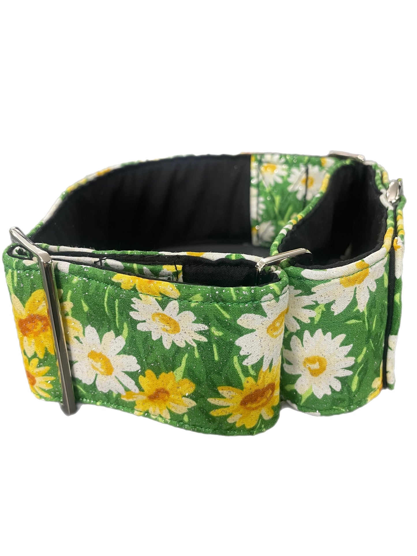 Fresh lime green sparkle daisies design Cotton covered greyhound whippet Martingale collar wide super soft'