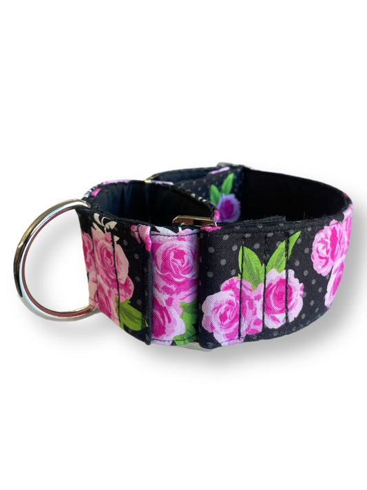 Vivid pink flowers Martingale collar greyhound super soft cotton fabric