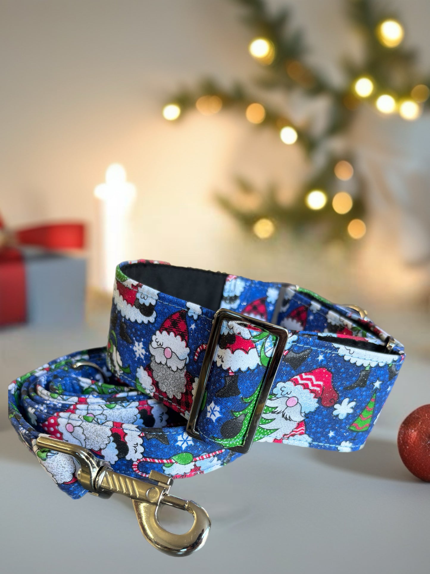 Silver sparkles blue Santa fun greyhound Martingale collar comfortable super soft