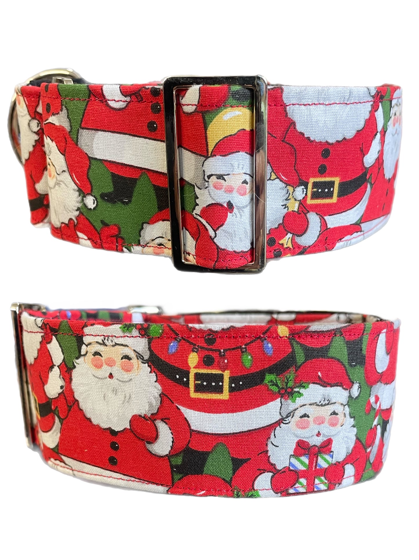 Merry making red Christmas Santa Cotton covered greyhound Martingale collar 50mm width super soft