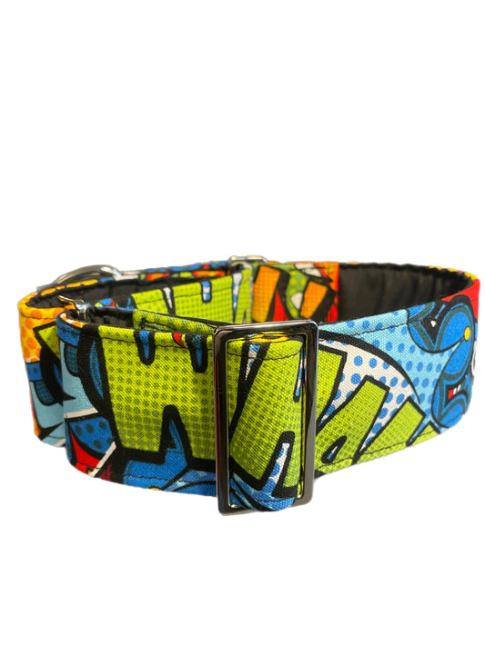 Super colourful and bright Kapow Martingale collar greyhound collar sturdy cotton fabric